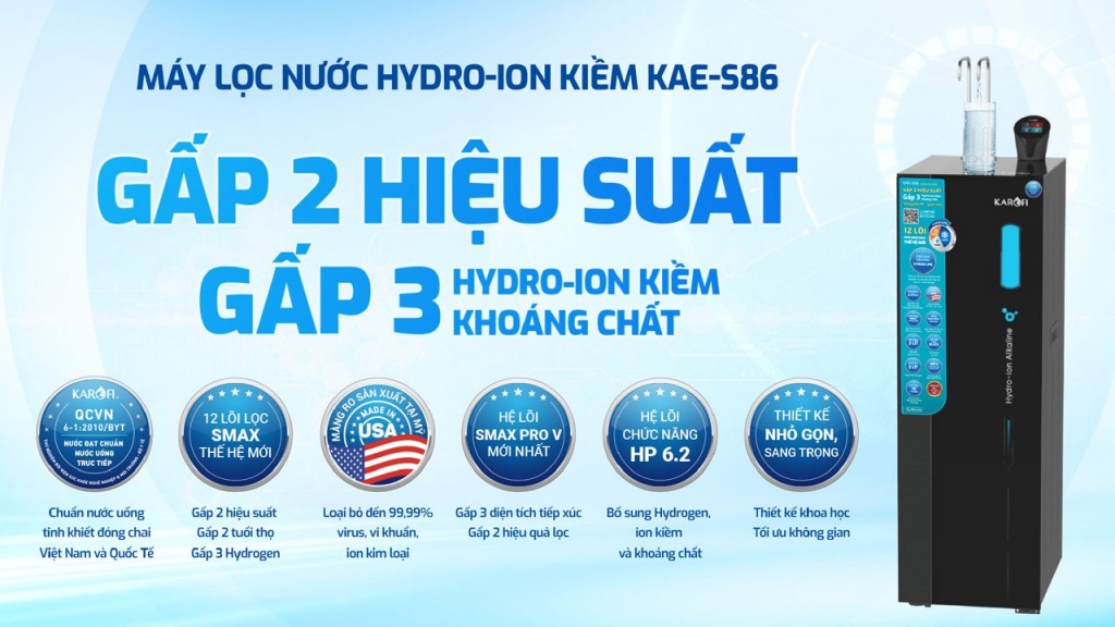 may loc nuoc nong lanh hydro ion kiem karofi kae-s86